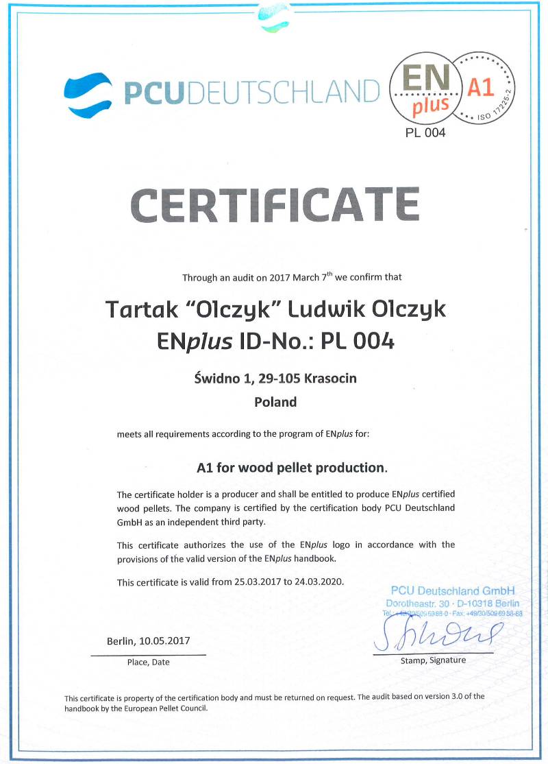 certyfikat Olczyk